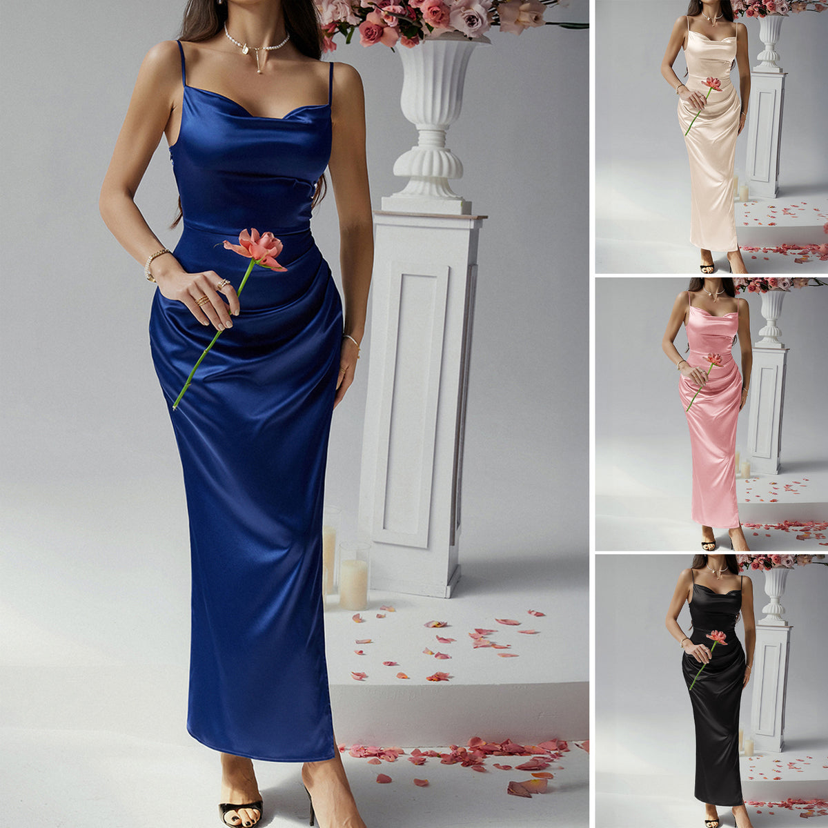 Dress casual sexy solid color suspender dress