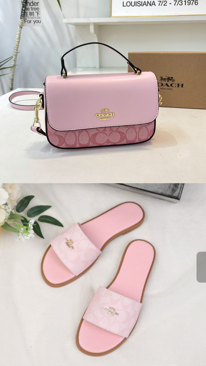 Coach Blush Pink Mini Bag & Slide Sandals Set