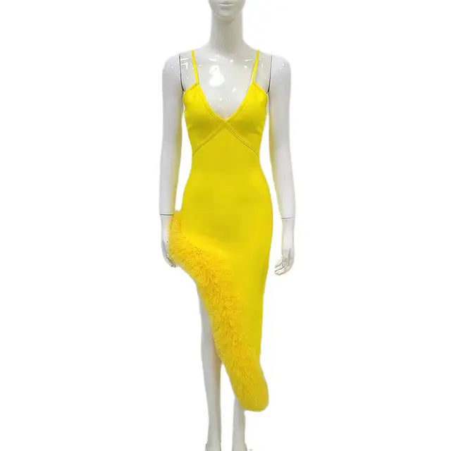 Women Spaghetti Strap Bandage Dress 2023 New Sexy Pacthwork Clothes Club Party Celebrity Elegant Dresses