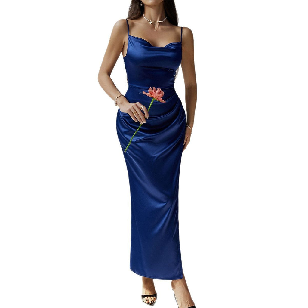 Dress casual sexy solid color suspender dress