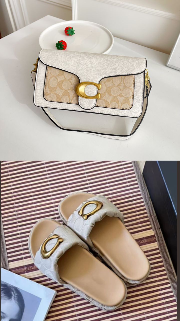 Coach Tabby Chalk White Crossbody Bag & Signature Platform Slide Sandals Set
