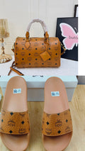 MCM Cognac Monogram Crossbody Bag & Slides Bundle