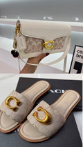 Coach Cream Tabby C Clasp Shoulder Bag & Matching Signature Slides Bundle
