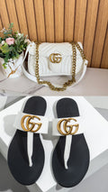 Gucci GG Marmont White Quilted Shoulder Bag & Thong Sandals Set